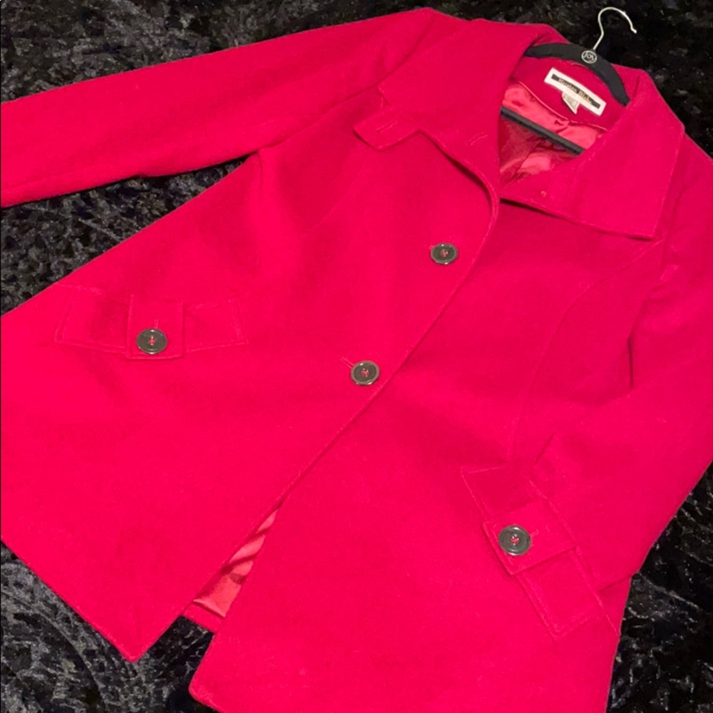 Red Kristen Black Peacoat Coat.